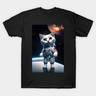 Funny cute cat in space graphic design artwork T-Shirt